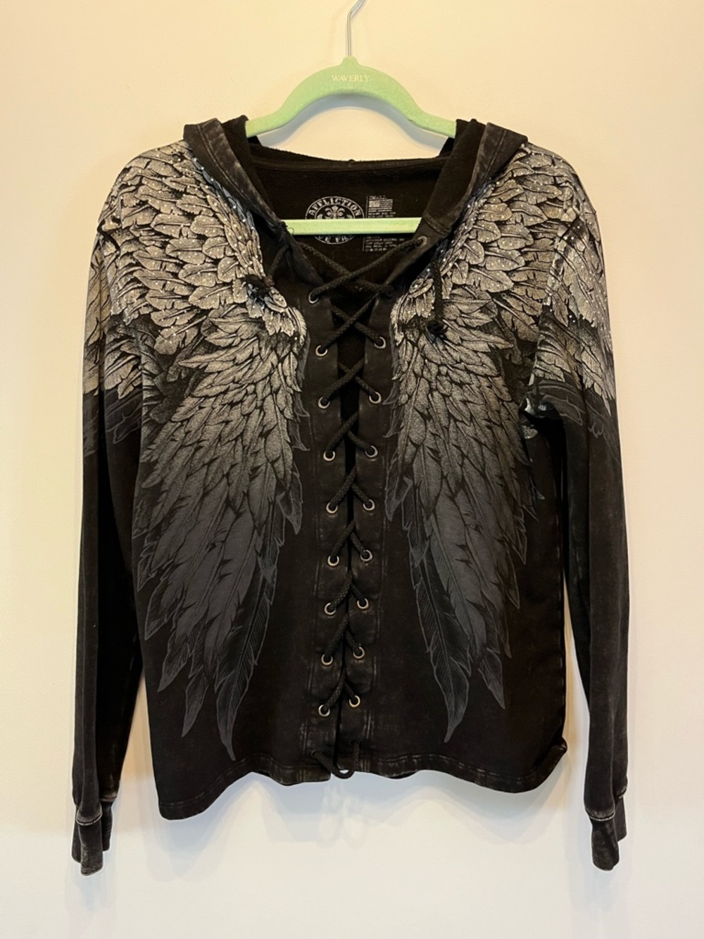 Affliction Black Hoodie with Gray Fleur-de-Lis Chest Print